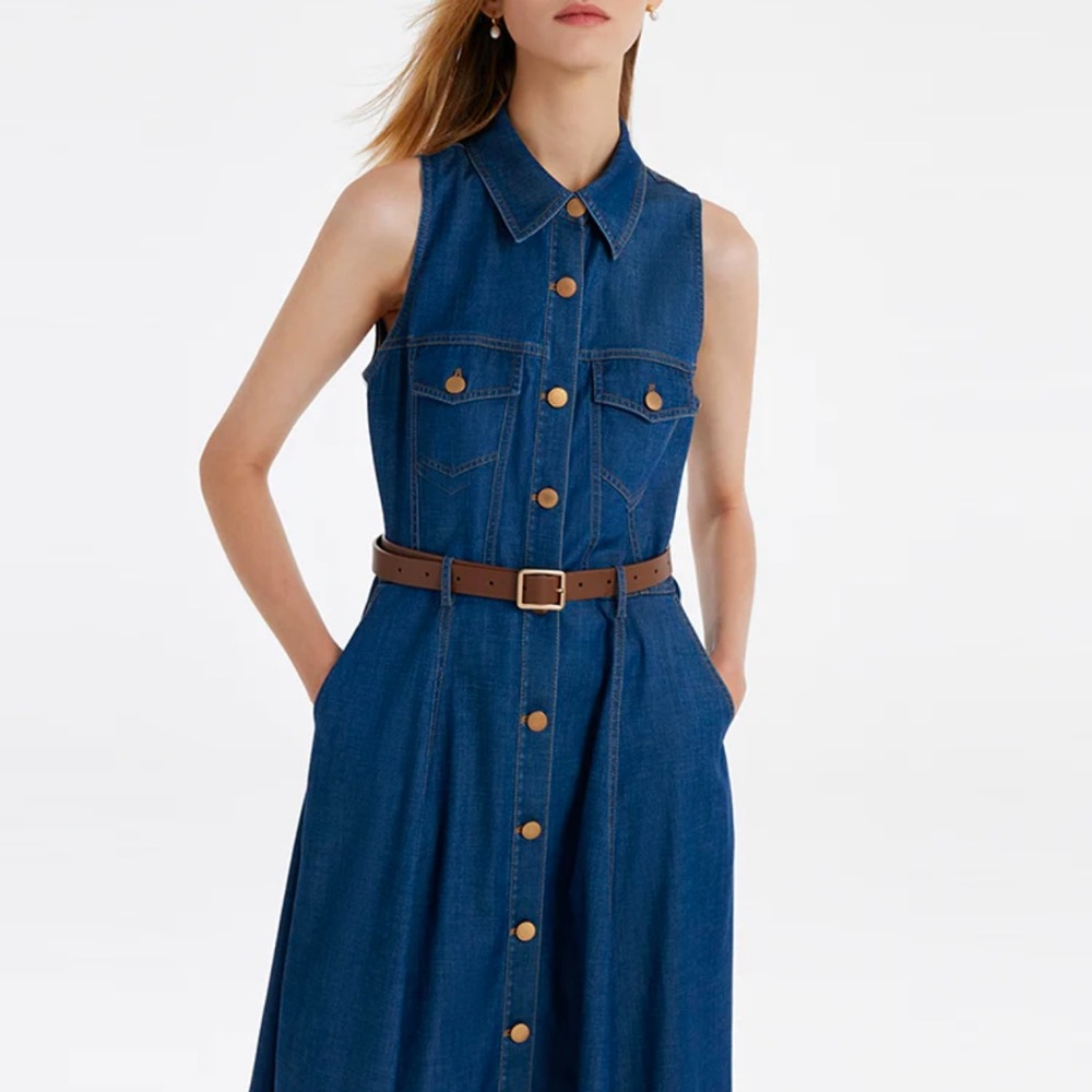 Goelia denim dress w belt - Picture 7 of 16